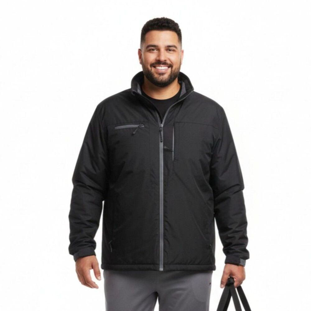 IZOD Men’s Black Zip Up Hooded Fleece Lined Jacket Coat XXL